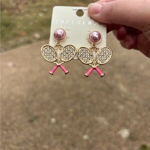 Make an offer- Pink and Gold Tennis Racket Earrings